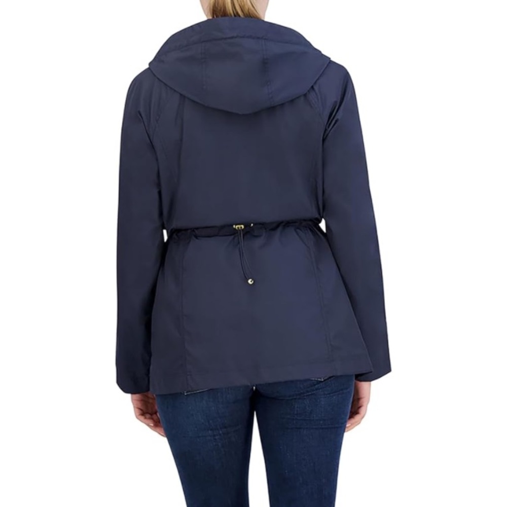 Cole Haan Navy blue hooded rain windbreaker jacket New cinched XL packable - Picture 3 of 10